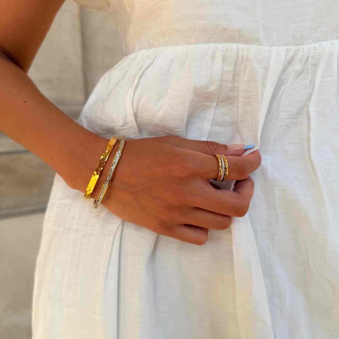 Hamret & Krystal Bangle Sæt 18K Guldbelagt
