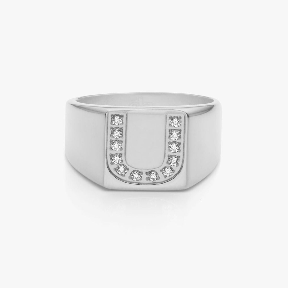 Crystal Letter Square Signet Ring Silver Color