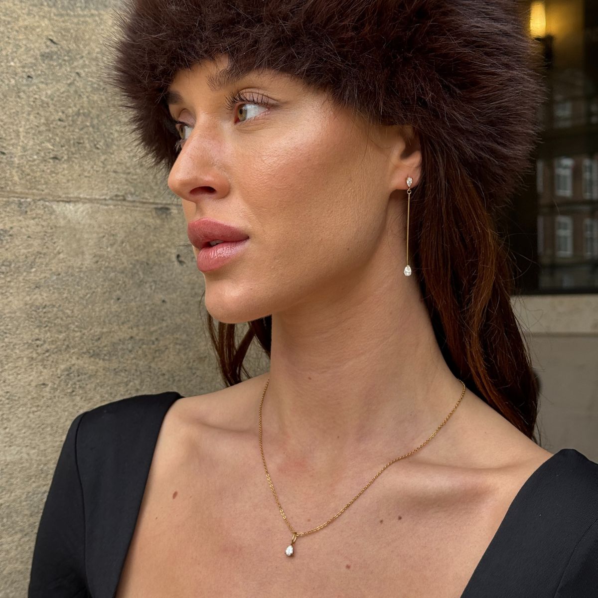 Teardrop Krystal Halskæde 18K Guldbelagt