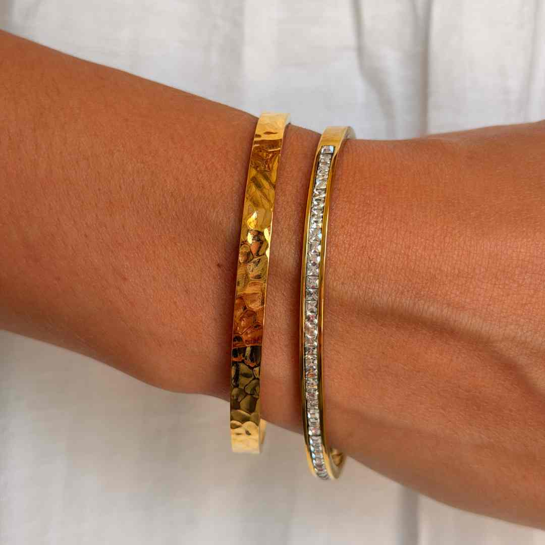 Hamret & Krystal Bangle Sæt 18K Guldbelagt