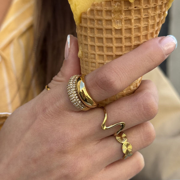 Classic & Pavé Dome Ringe 18K Guldbelagt Sæt