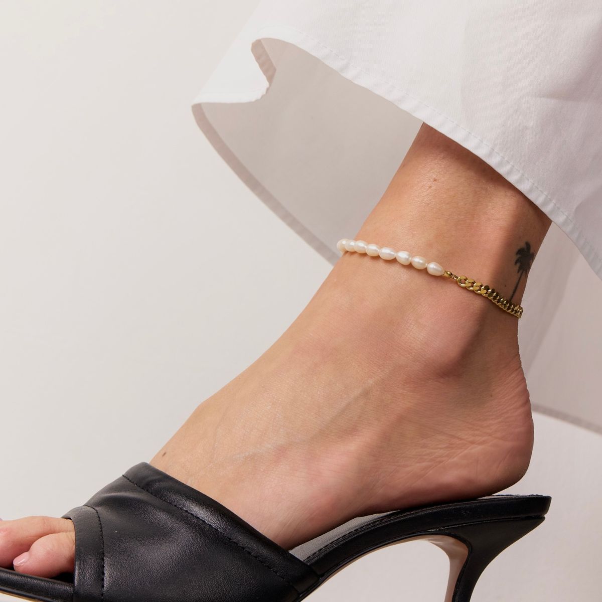 Panser Facet Perle Ankelkæde 18K Guldbelagt 5mm