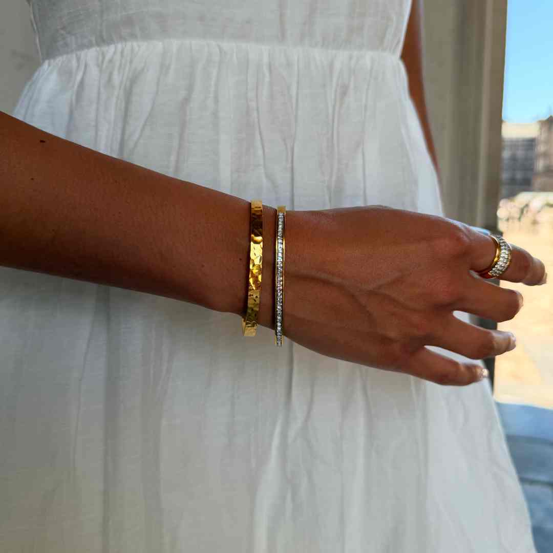 Hamret & Krystal Bangle Sæt 18K Guldbelagt