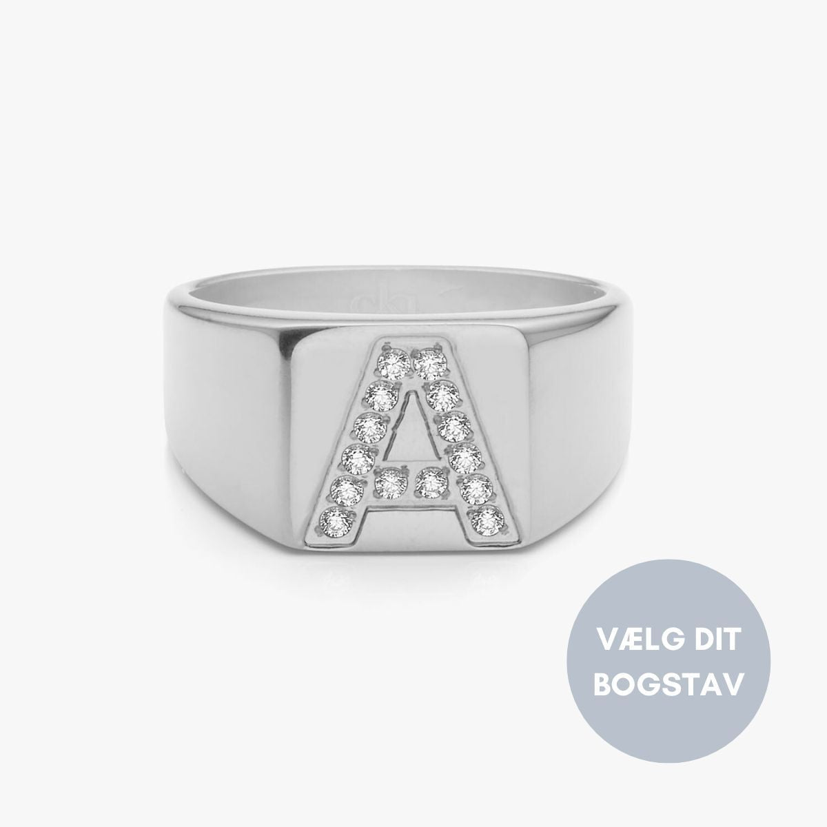 Crystal Letter Square Signet Ring Silver Color