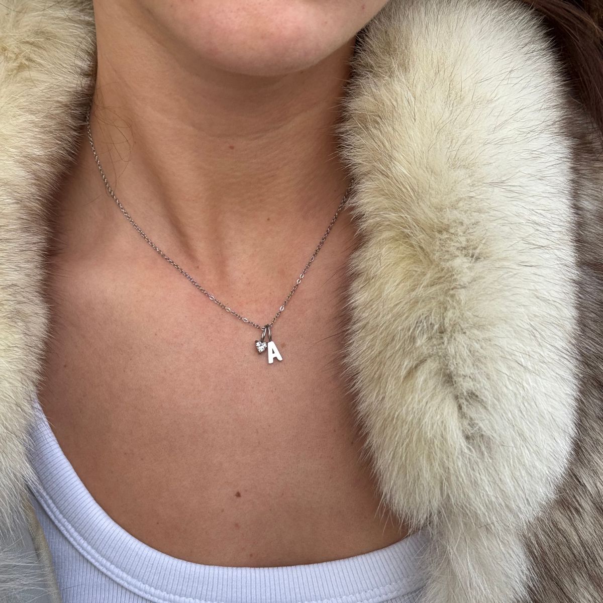 Heart Krystal Halskæde Sølvfarvet