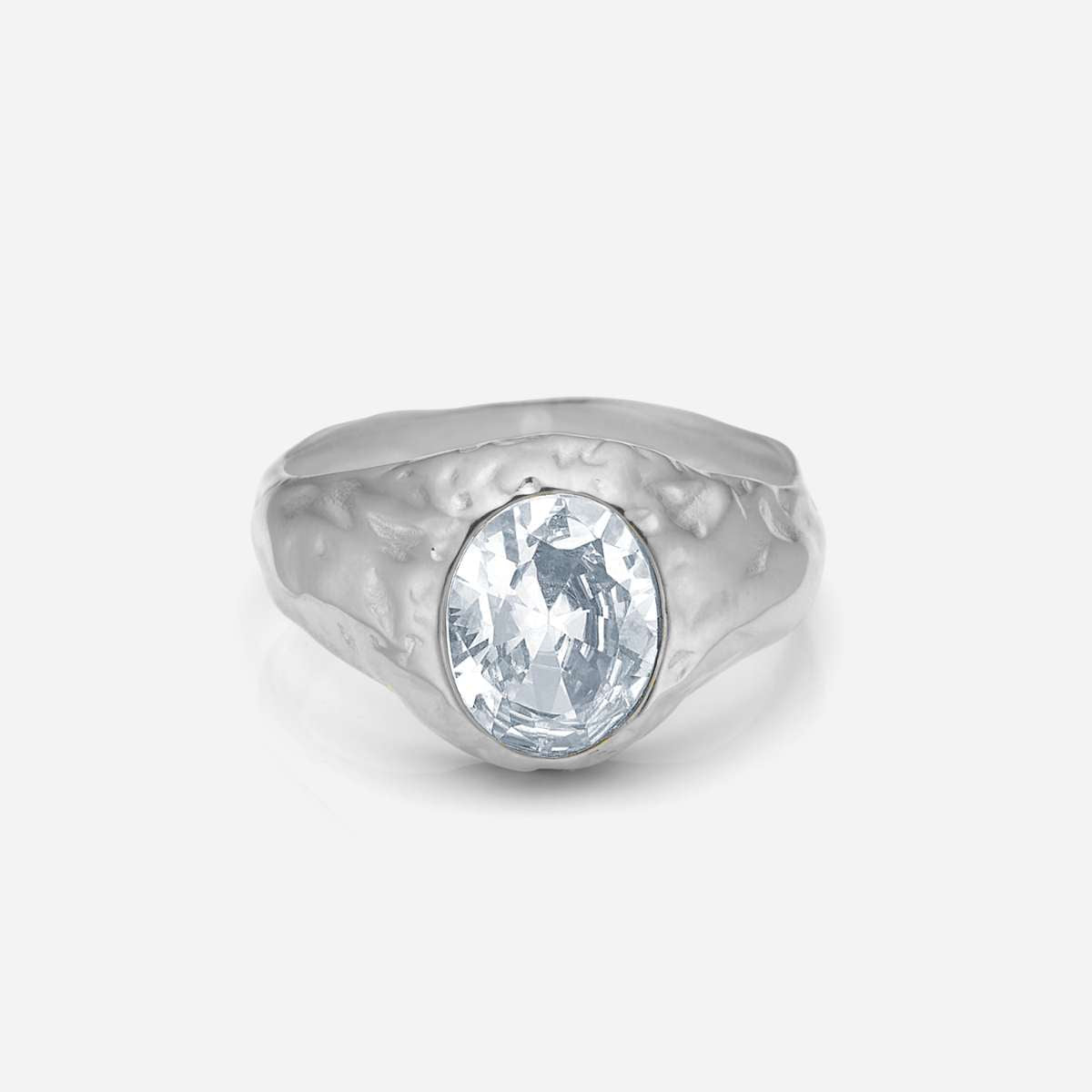 Oval Organic Krystal Ring Sølvfarvet