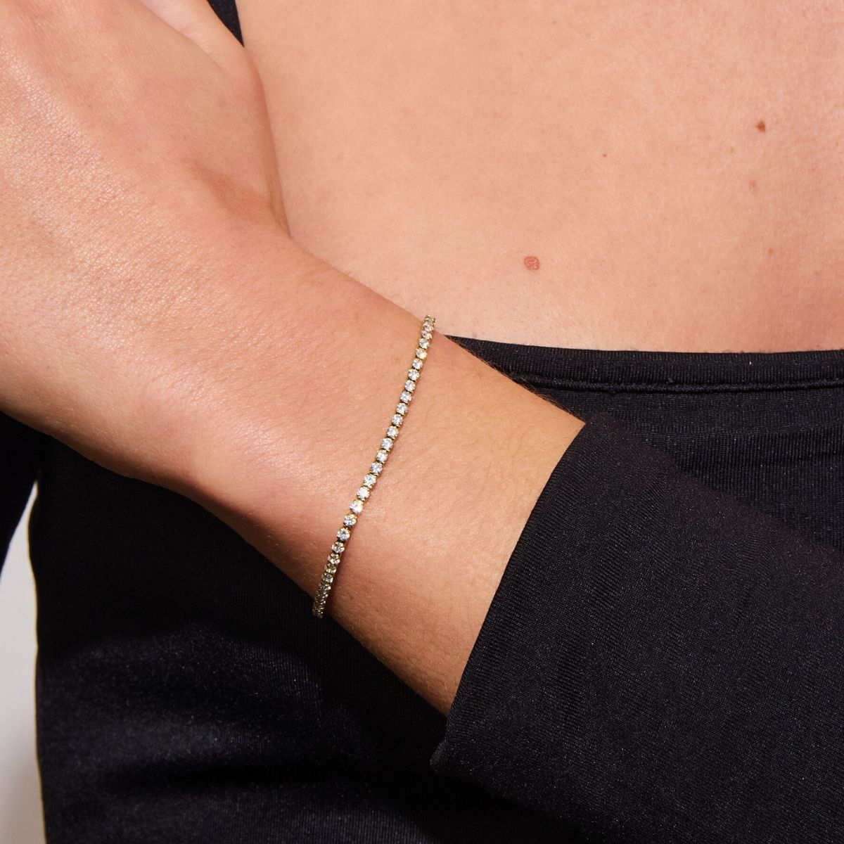 Tennis Krystal Armbånd 18K Guldbelagt 2mm