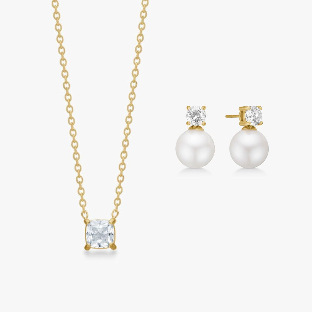 Floating Cushion & Krystal Perle 18K Guldbelagt Sæt