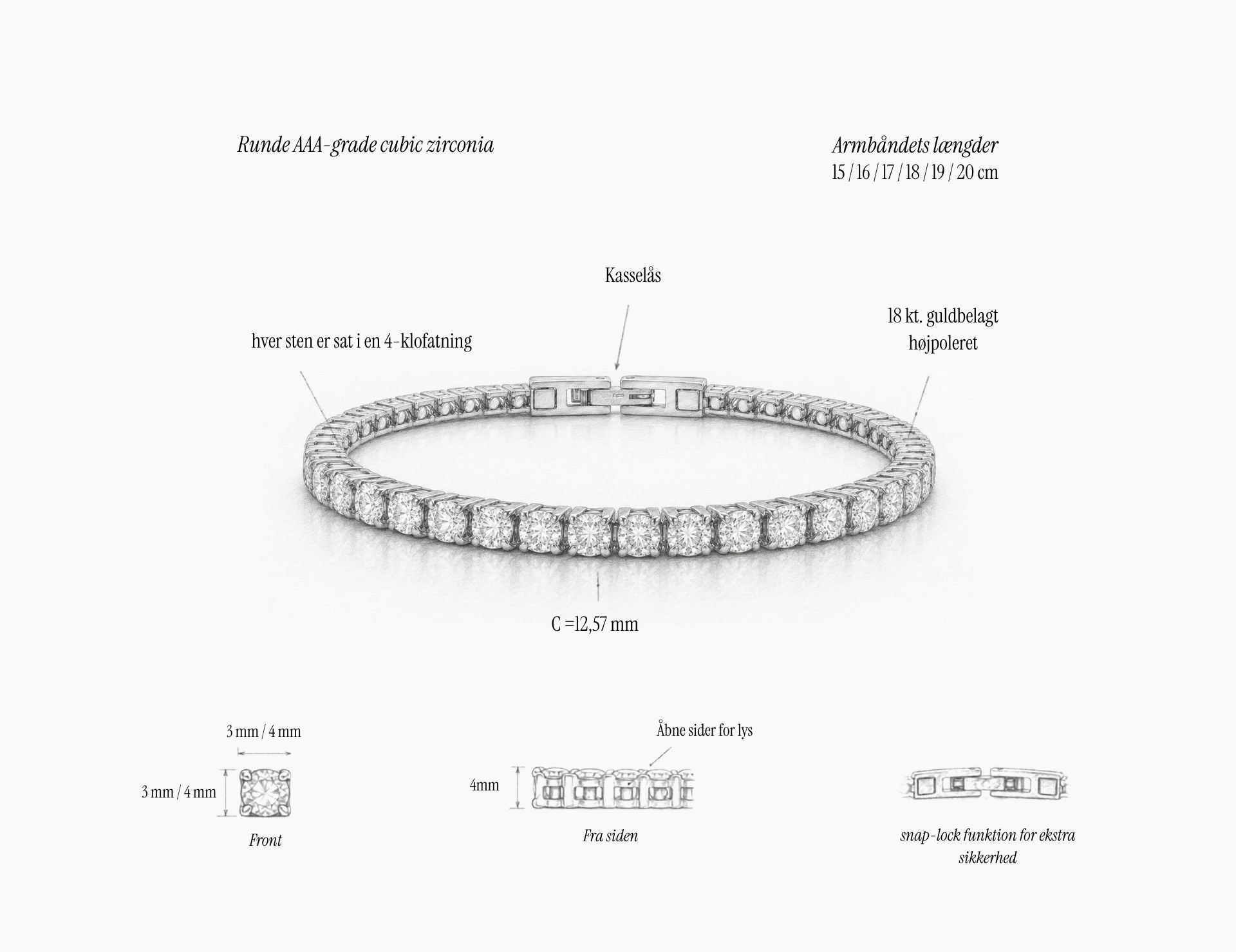 Tennis Luxe Armbånd Sølvfarvet 4mm