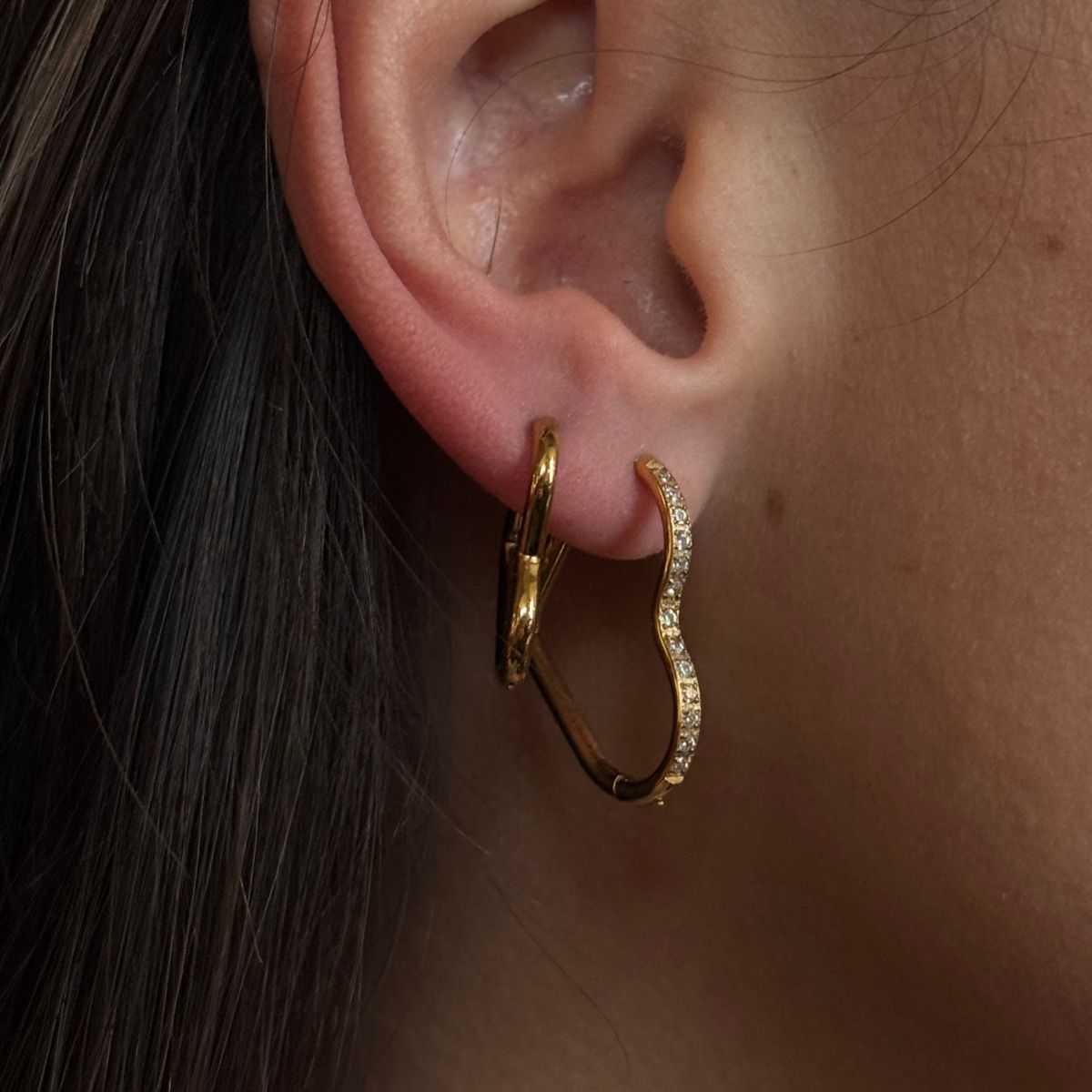 Heart Krystal Creoler 18K Guldbelagt Stor