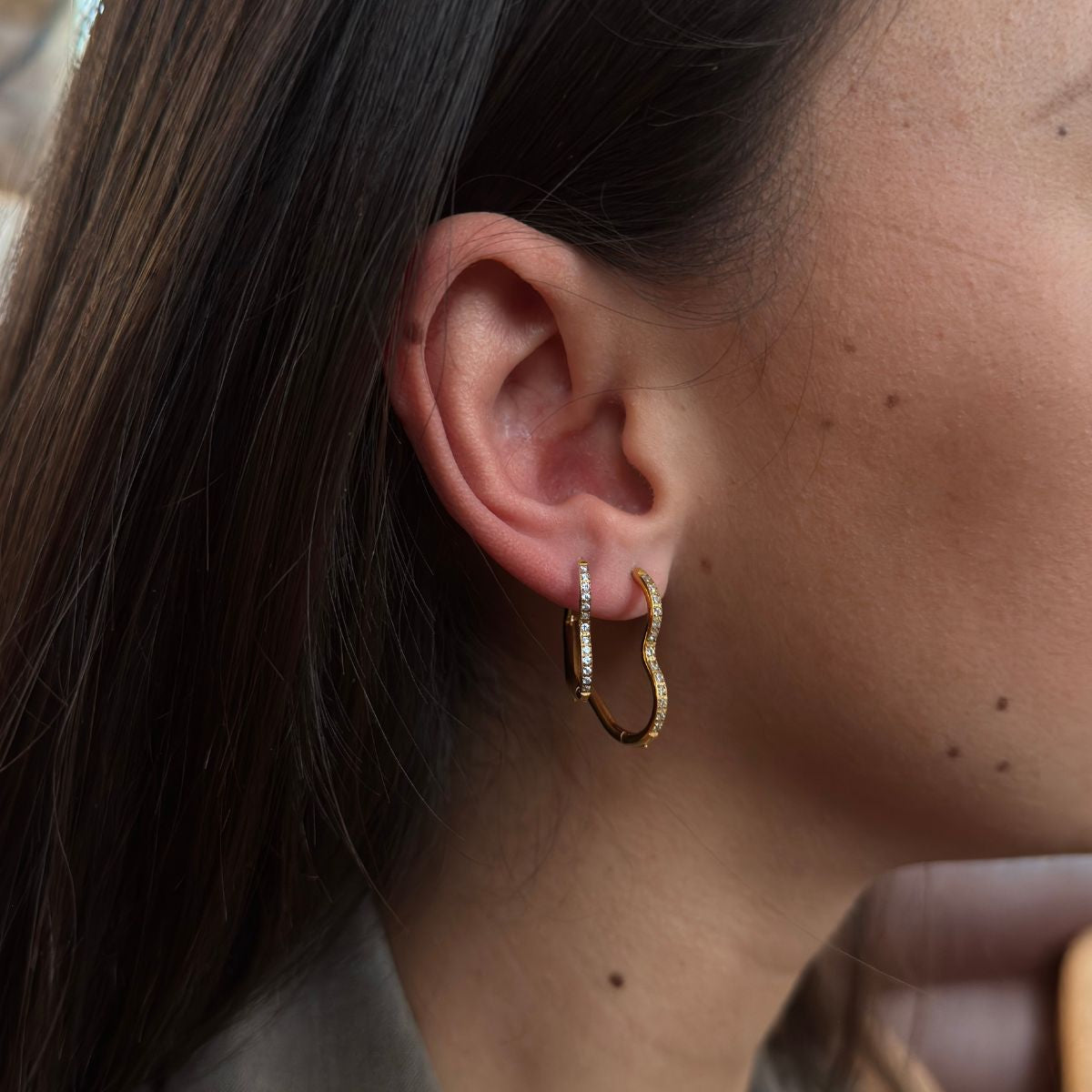 Heart Krystal Creoler 18K Guldbelagt Stor