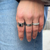 Krystal Bogstav Firkantet Signet Ring Sølvfarvet