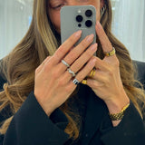 Krystal Bogstav Firkantet Signet Ring Sølvfarvet