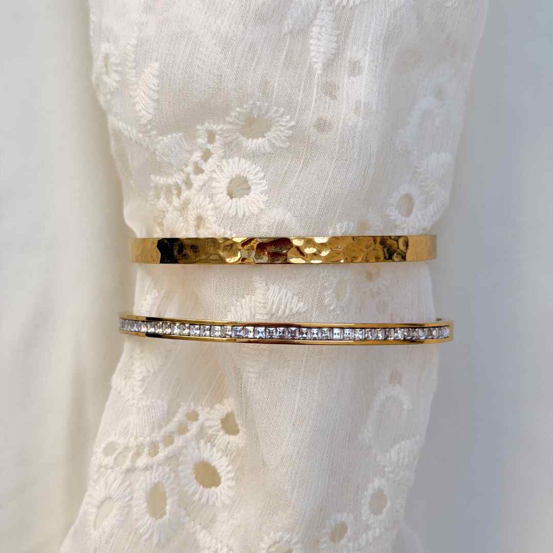 Hamret & Krystal Bangle Sæt 18K Guldbelagt