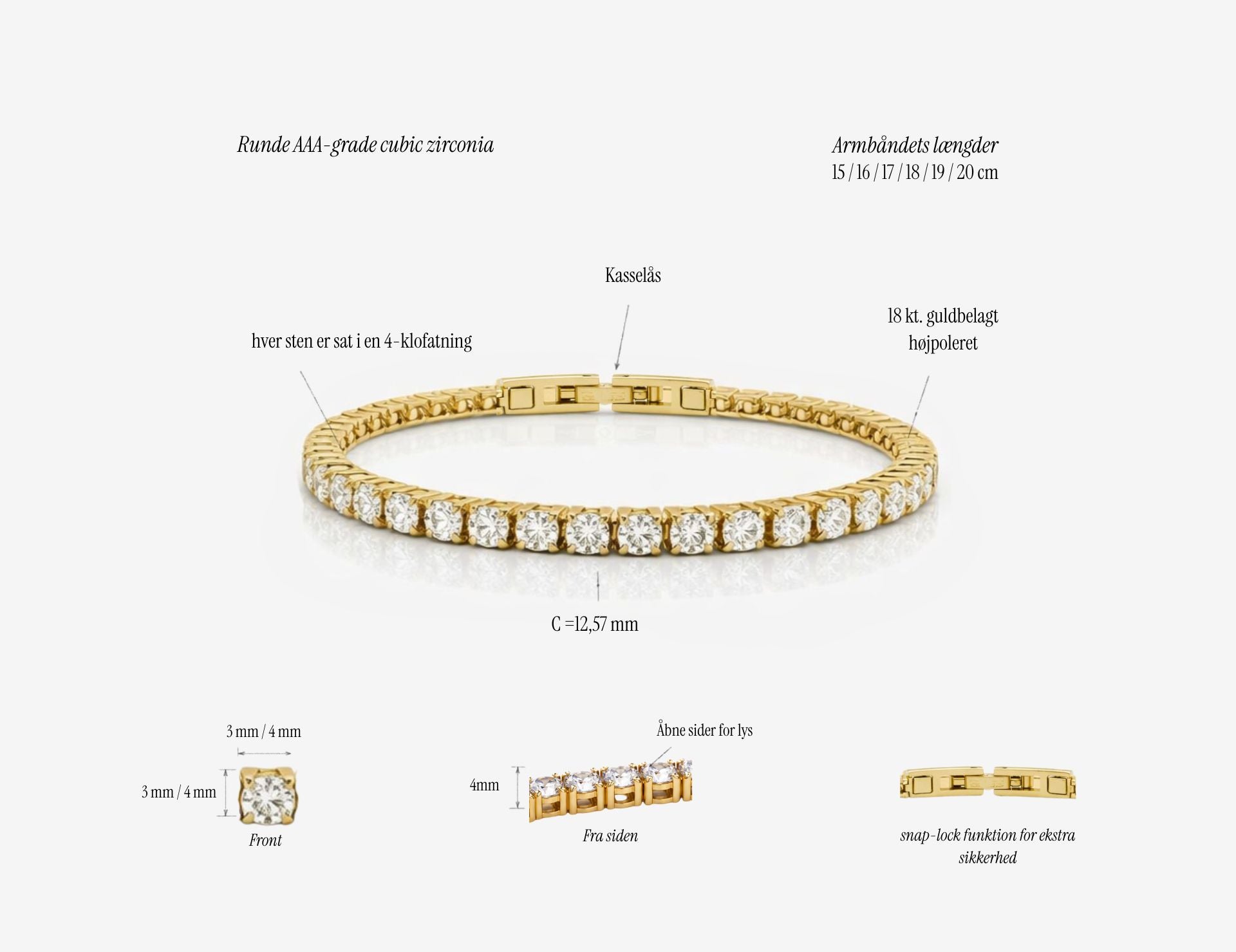 Tennis Luxe Armbånd Sølvfarvet 4mm