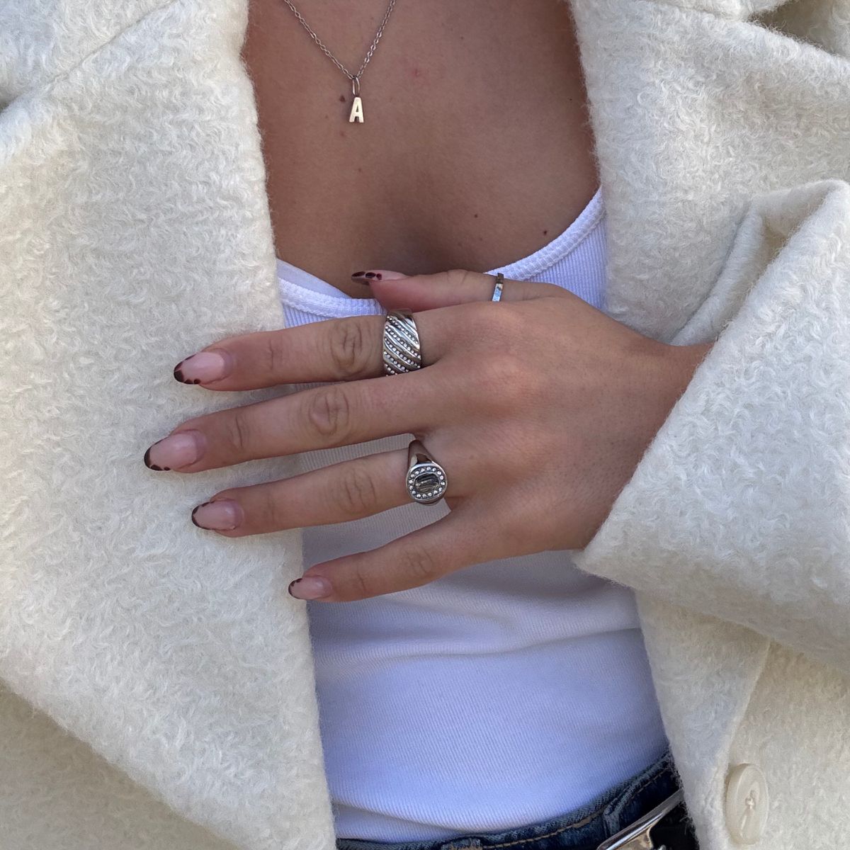 Firkantet Krystal Signet Ring Sølvfarvet