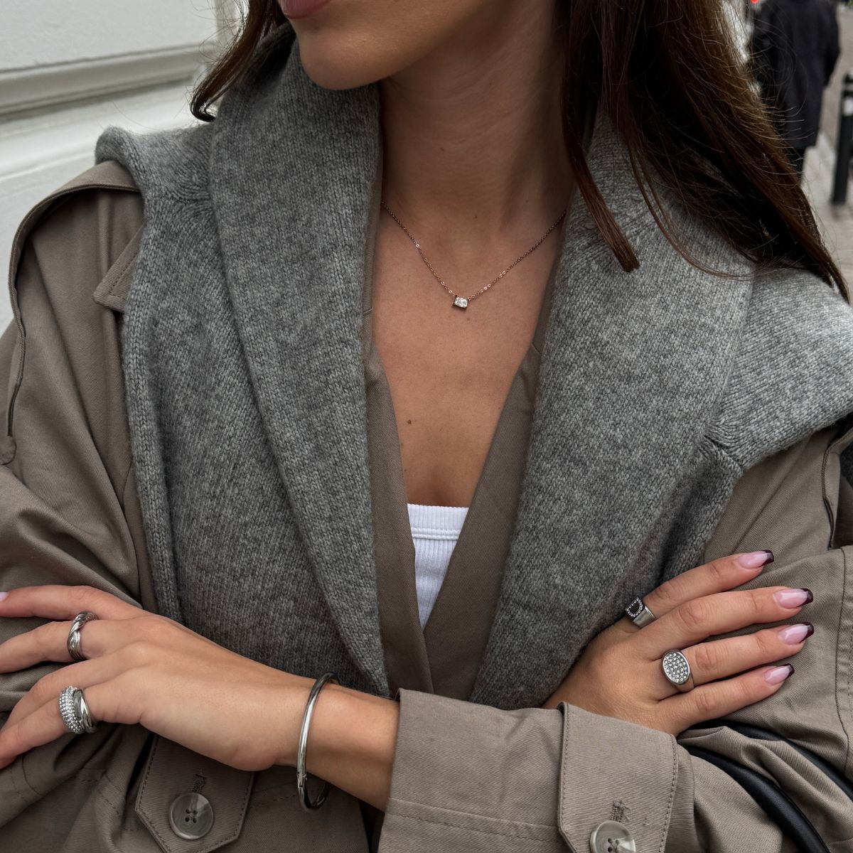 Floating Emerald Krystal Halskæde Sølvfarvet