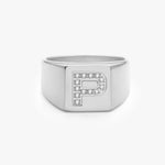 Krystal Bogstav Firkantet Signet Ring Sølvfarvet