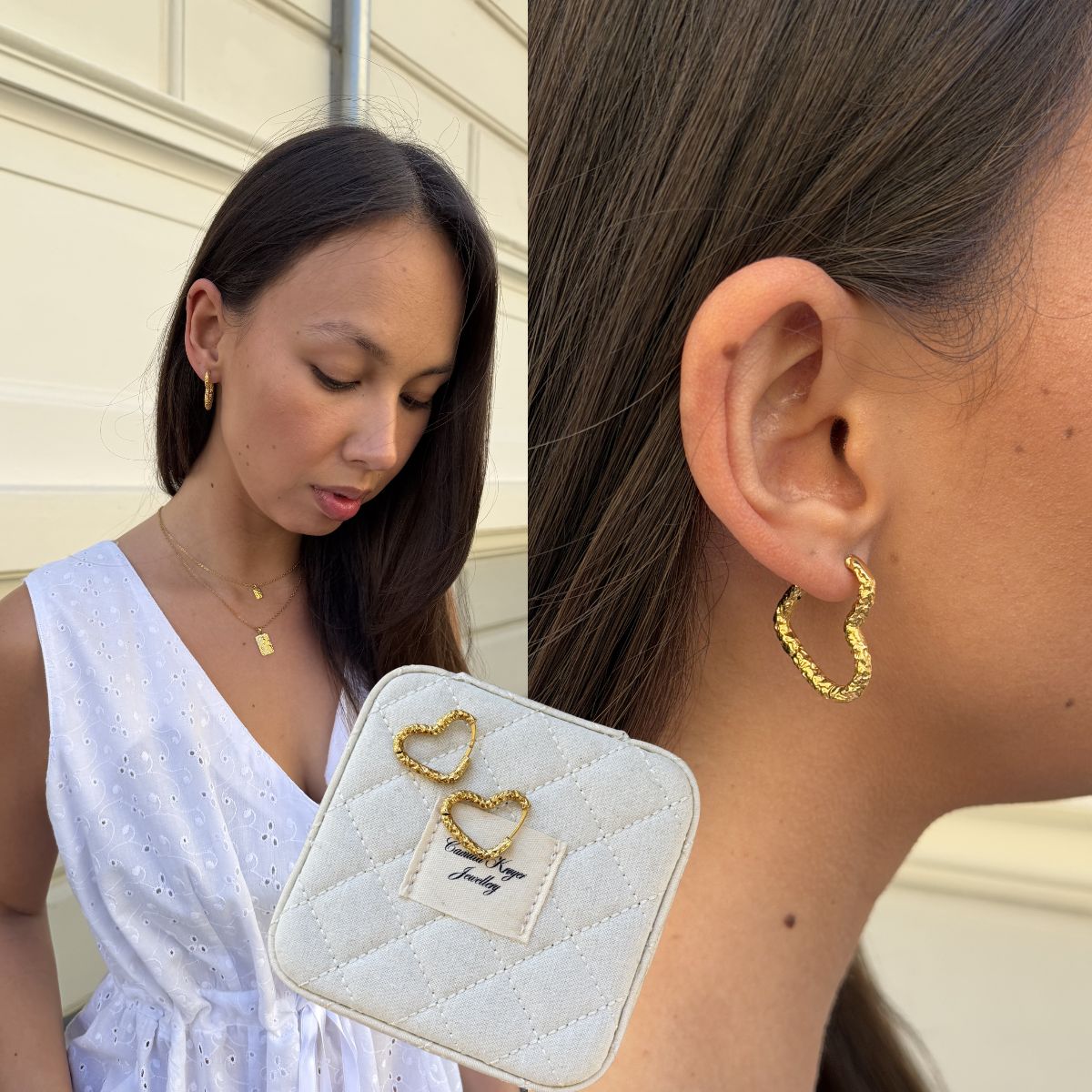 Scoria Heart Creoler 18K Guldbelagt Stor