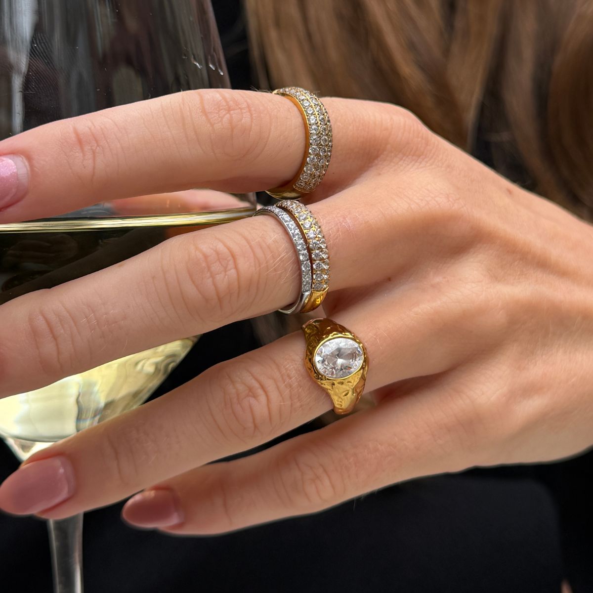 Krystal Band Ring Sølvfarvet 2mm