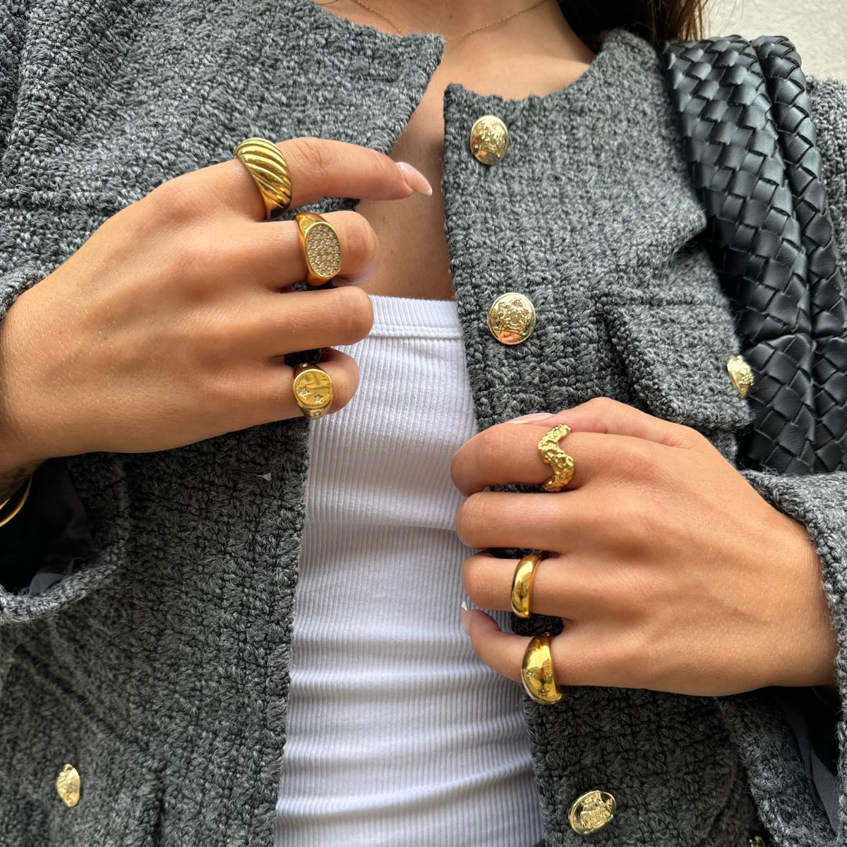 Oval Pavé Krystal Signet Ring 18K Guldbelagt