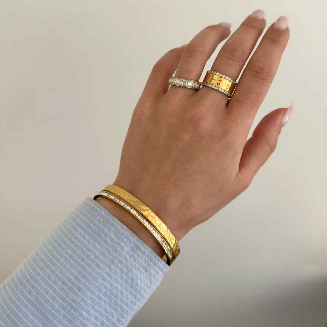 Hamret & Krystal Bangle Sæt 18K Guldbelagt
