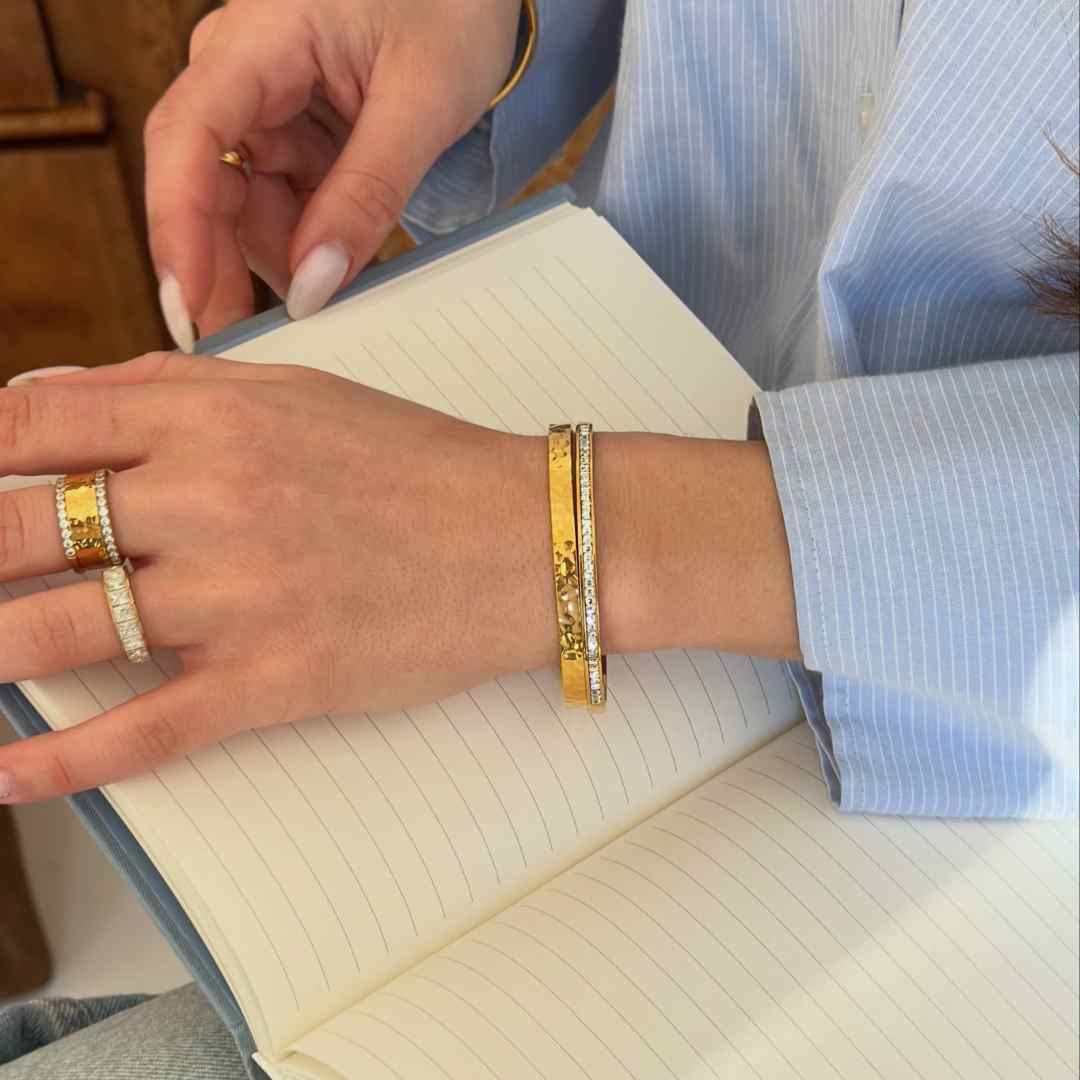 Hamret & Krystal Bangle Sæt 18K Guldbelagt