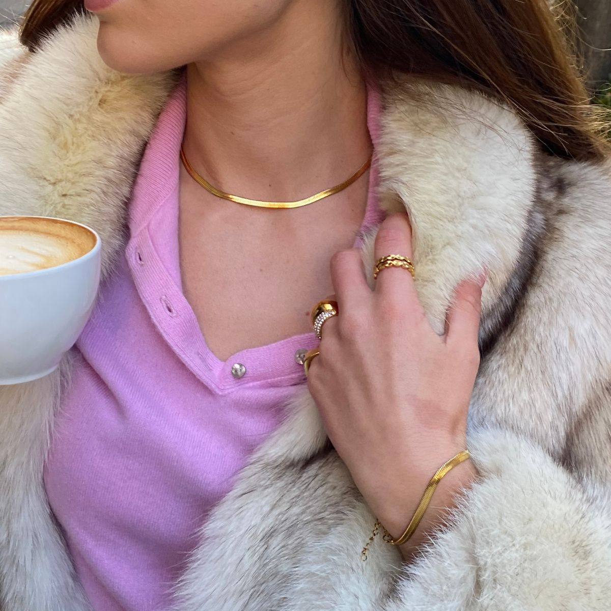 Flad Slange Sæt 18K Guldbelagt 4mm