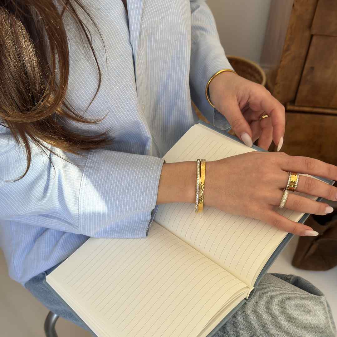 Hamret & Krystal Bangle Sæt 18K Guldbelagt