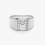 Krystal Bogstav Firkantet Signet Ring Sølvfarvet