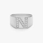 Krystal Bogstav Firkantet Signet Ring Sølvfarvet