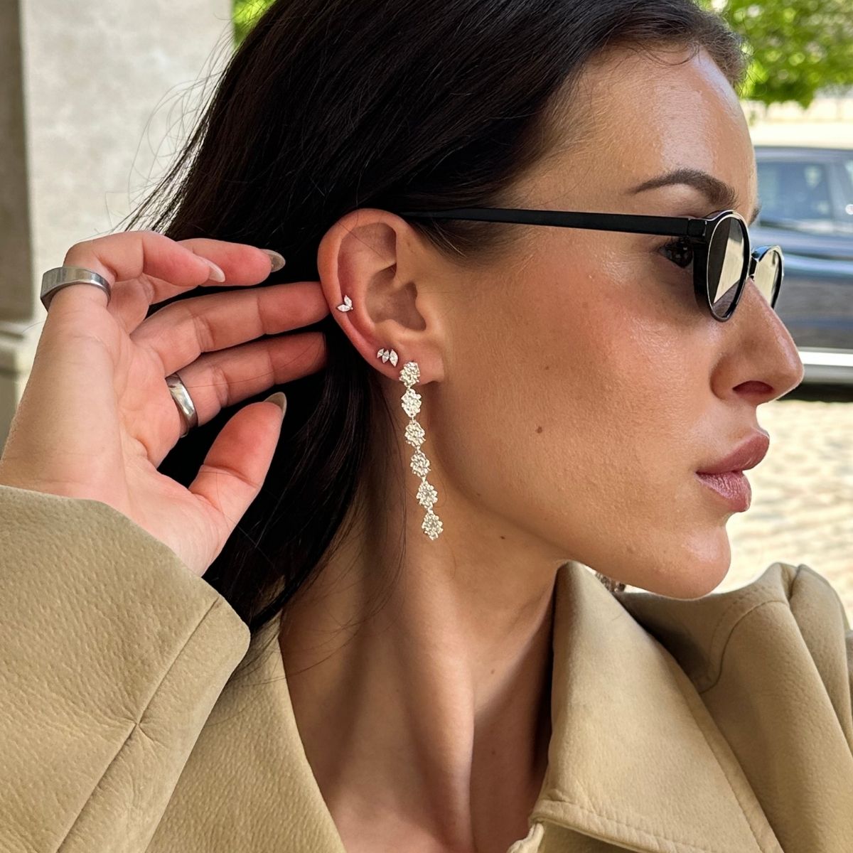 Sparkle Krystal Stud Øreringe Sølvfarvet