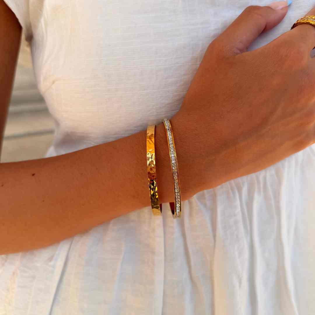 Hamret & Krystal Bangle Sæt 18K Guldbelagt
