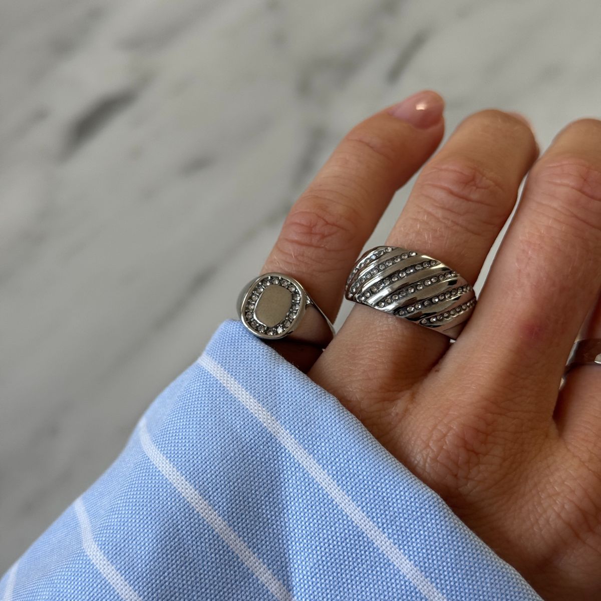 Firkantet Krystal Signet Ring Sølvfarvet