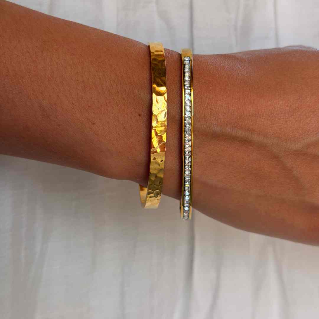 Hamret & Krystal Bangle Sæt 18K Guldbelagt