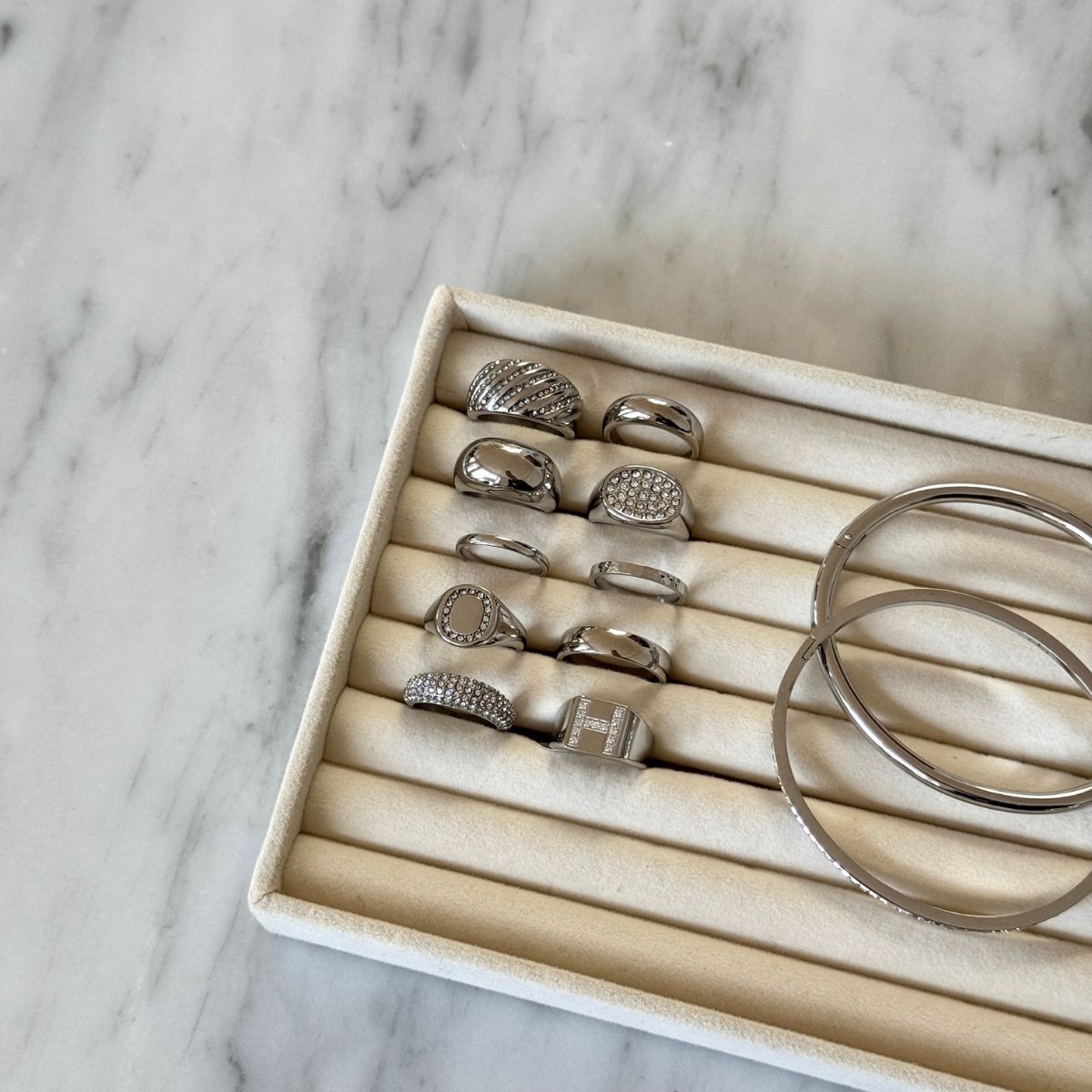 Firkantet Krystal Signet Ring Sølvfarvet