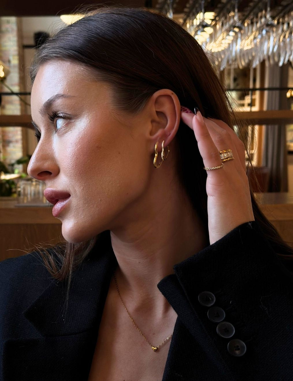 Heart Krystal Creoler 18K Guldbelagt Stor