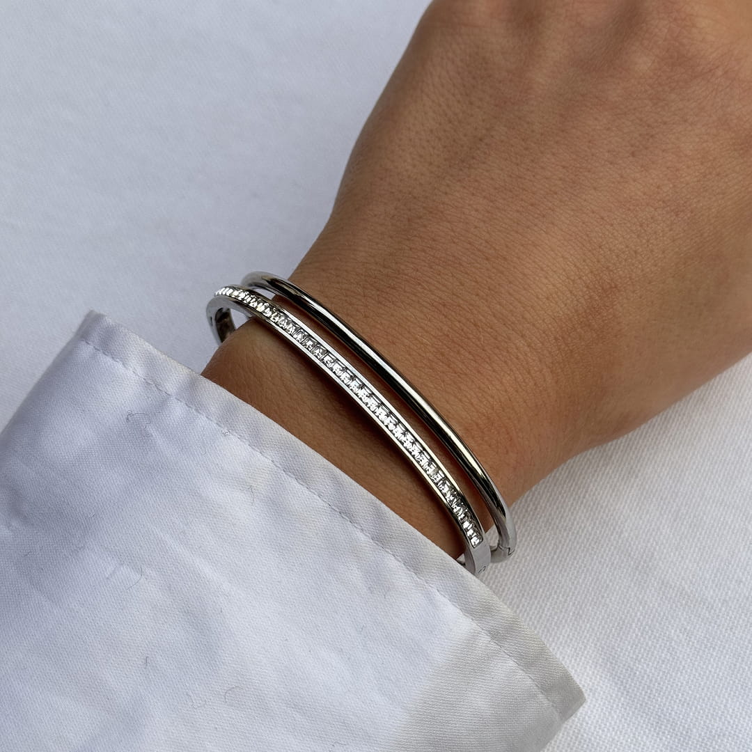 Oval Dome Bangle Lille Sølvfarvet