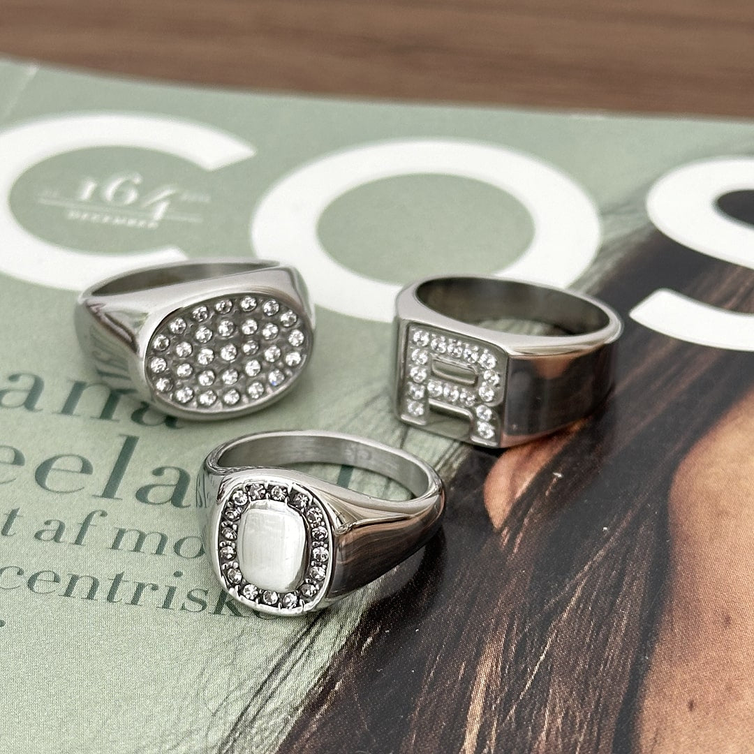 Firkantet Krystal Signet Ring Sølvfarvet