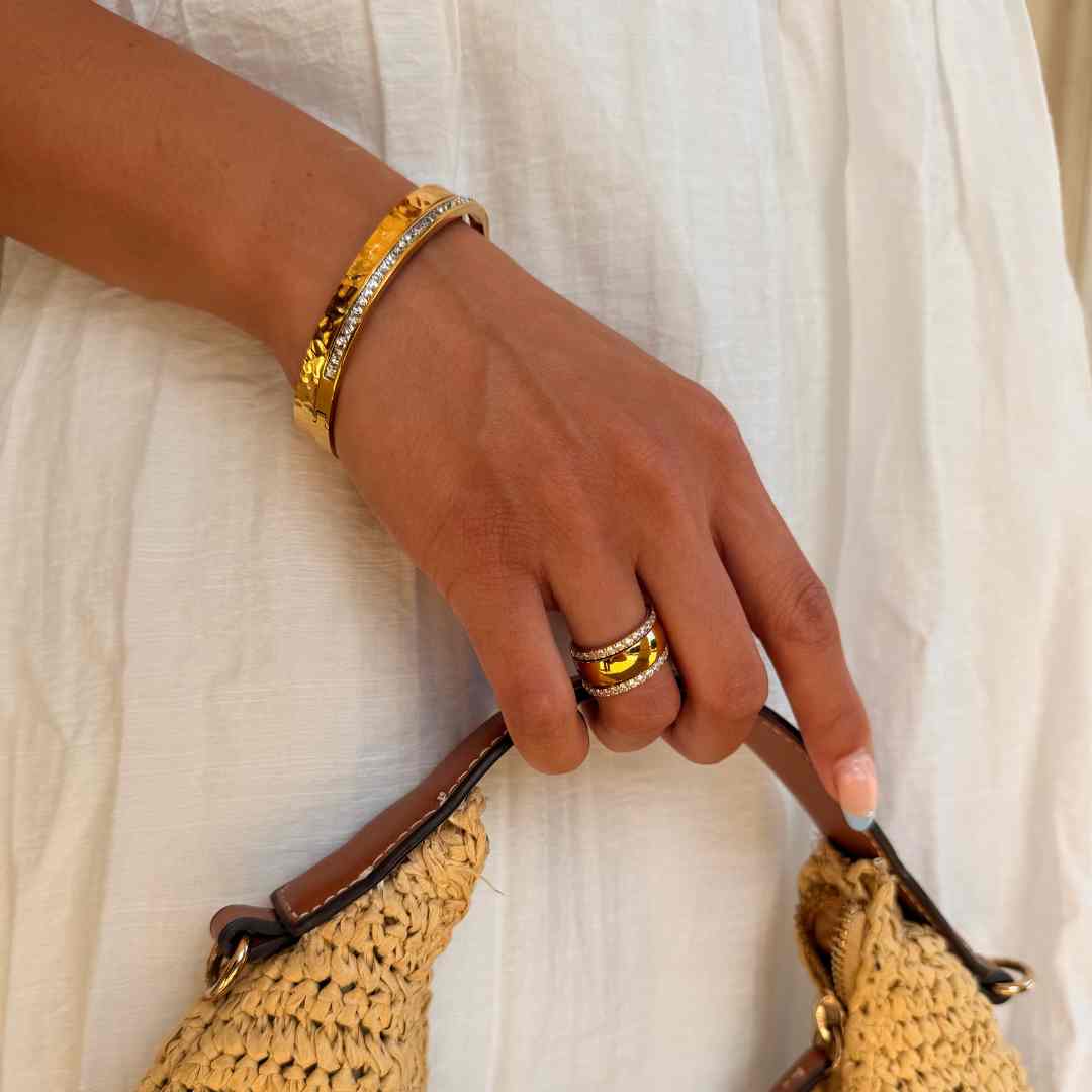 Krystal & Classic Band Ringe 18K Guldbelagt sæt
