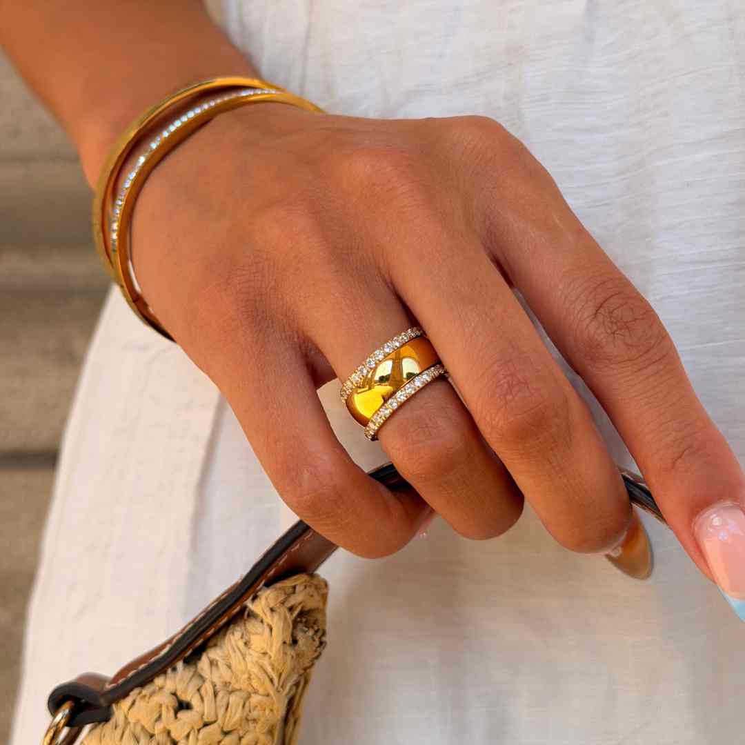 Krystal & Classic Band Ringe 18K Guldbelagt sæt