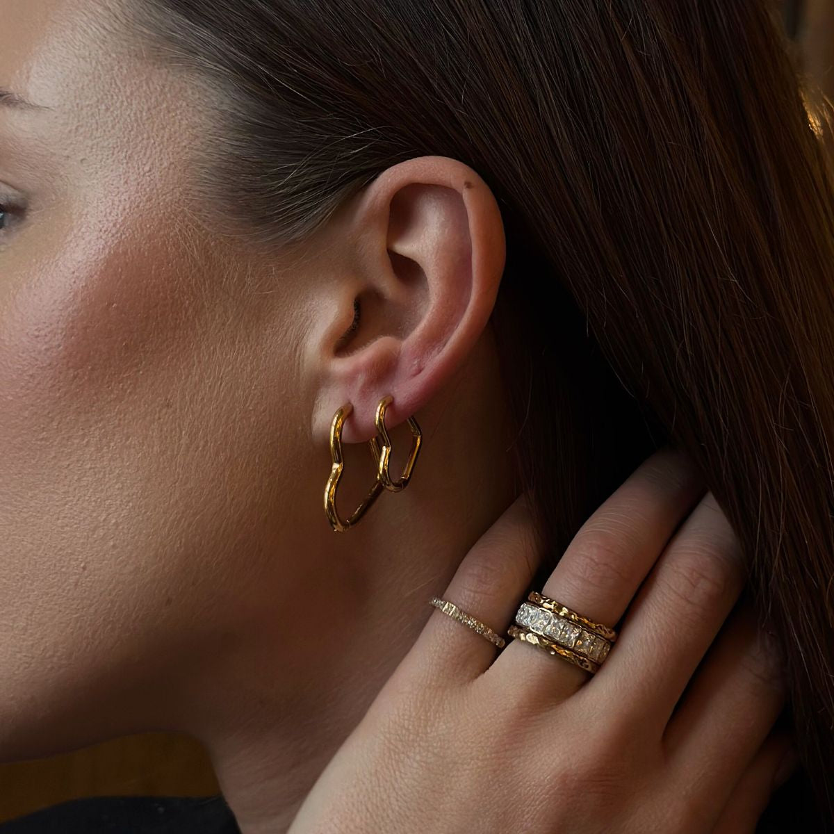 Heart Krystal Creoler 18K Guldbelagt Stor