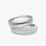 Classic & Pavé Dome Ring Sølvfarvet Sæt