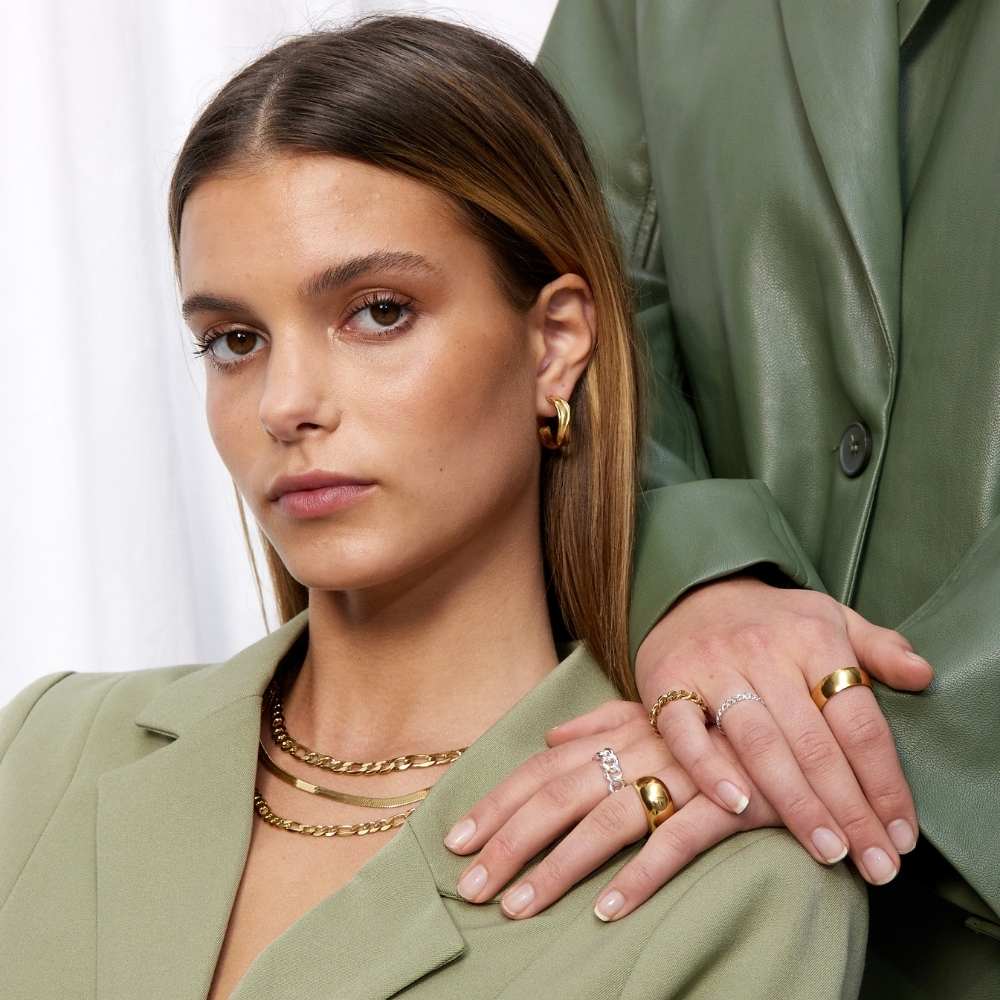 Flad Slange Sæt 18K Guldbelagt 4mm