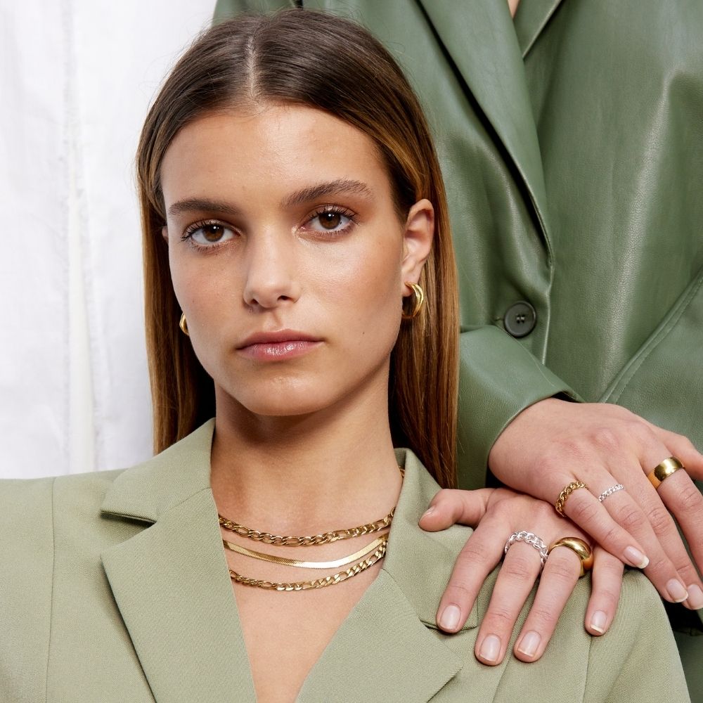 Flad Slange Sæt 18K Guldbelagt 4mm