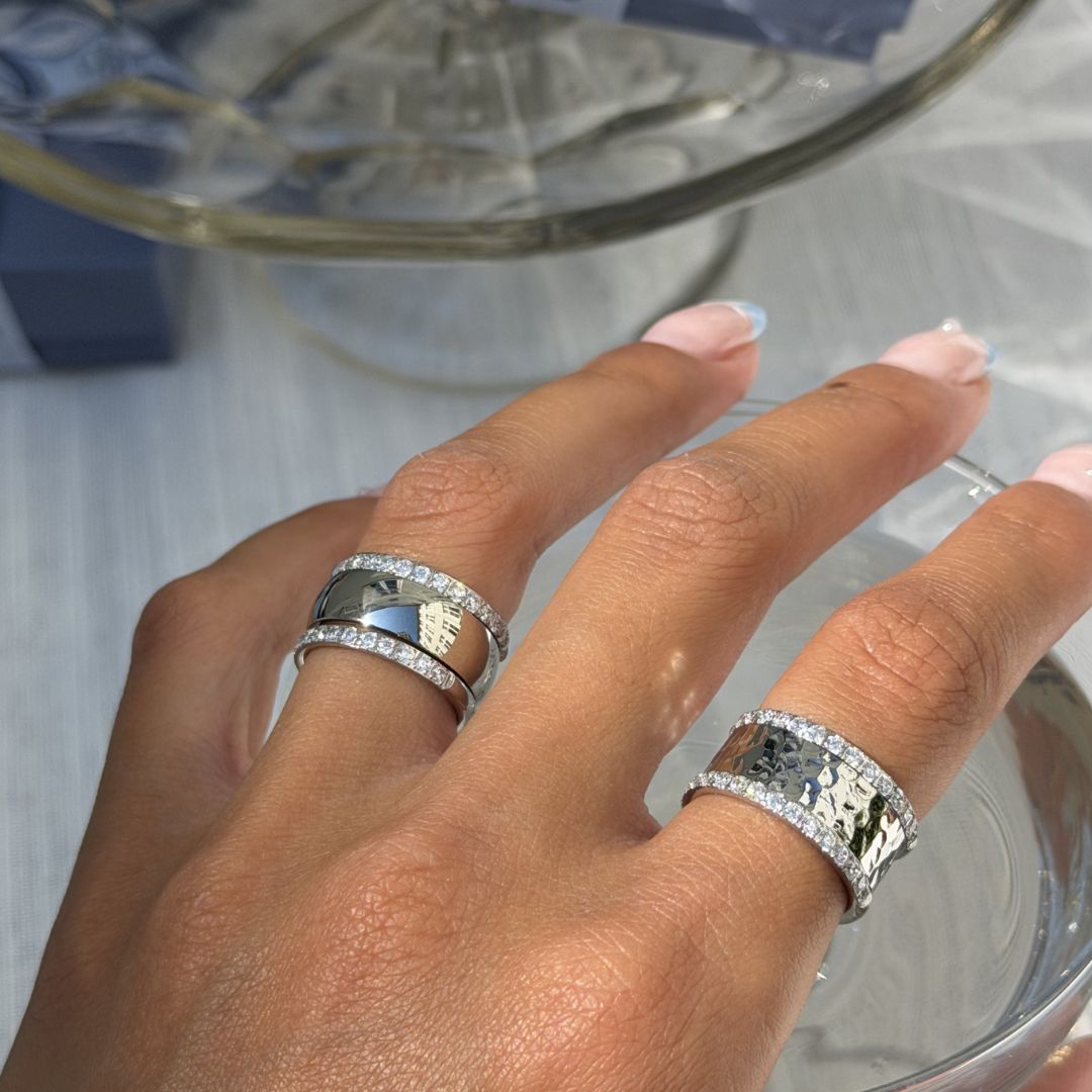 Krystal & Hamret Band Ringe Sølvfarvet Sæt