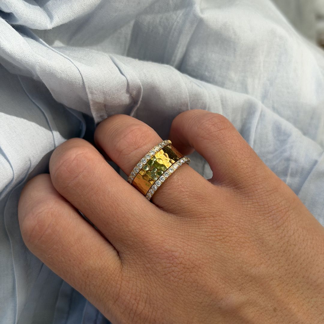 Krystal & Hamret Band Ringe 18K guldbelagt Sæt