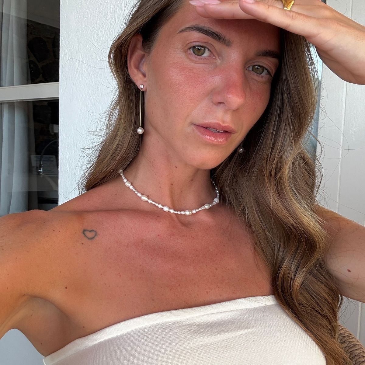 Krystal perle drop oereringe med harmony perle halskaede