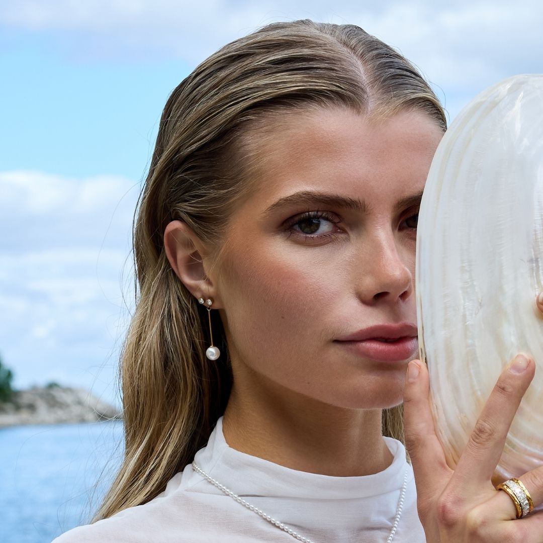 Krystal Perle Drop Øreringe 18K Guldbelagt Kort
